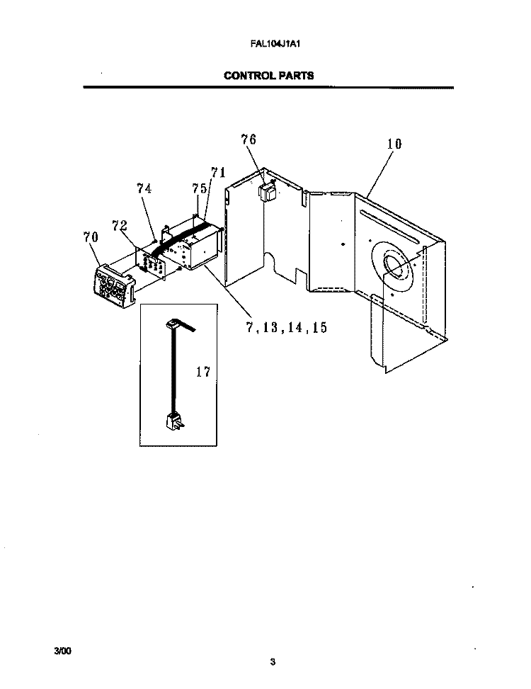 CONTROL PARTS Diagram and Parts List for FAL104J1A1  Frigidaire Air Conditioner