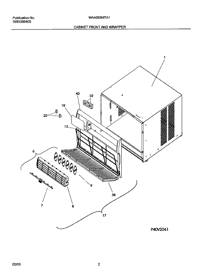 CABINET FRONT AND WRAPPER Diagram and Parts List for WAA053M7A1  Westinghouse Air Conditioner
