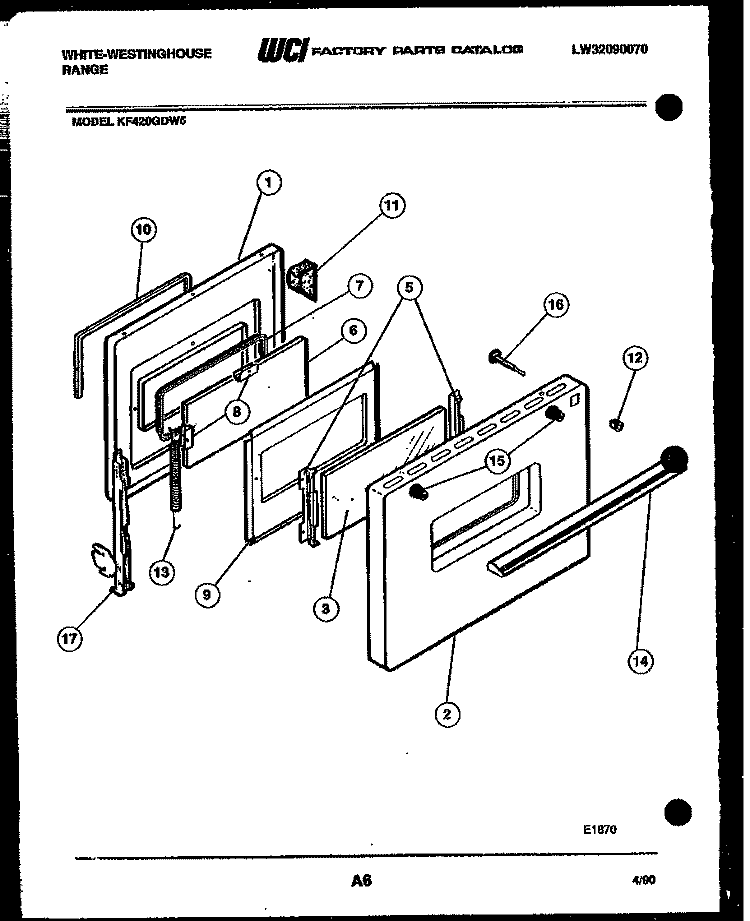 DOOR PARTS Diagram and Parts List for KF420GDD5  Frigidaire Range