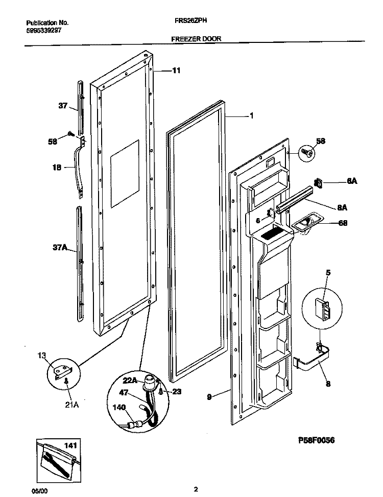 FREEZER DOOR Diagram and Parts List for FRS26ZPHQ2  Frigidaire Refrigerator