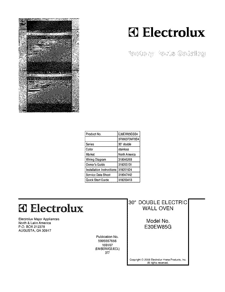 COVER Diagram and Parts List for E30EW85GSS4  Electrolux Wall Oven