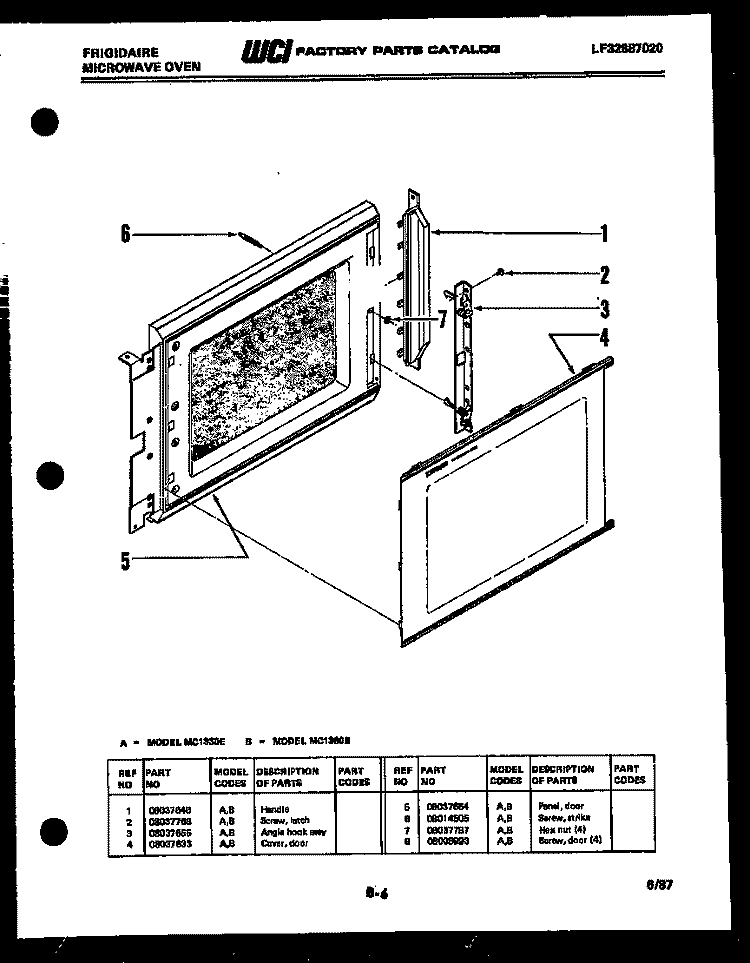 DOOR PARTS Diagram and Parts List for MC1330E  Frigidaire Microwave