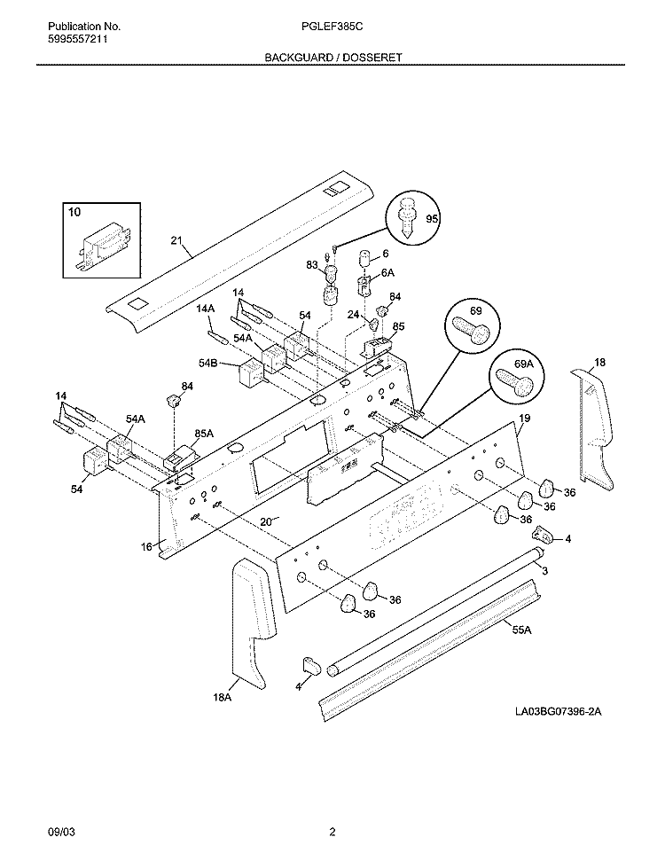 BACKGUARD Diagram and Parts List for PGLEF385CQ2  Frigidaire Range