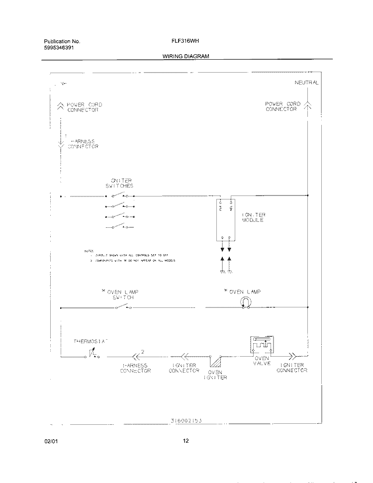 WIRING DIAGRAM Diagram and Parts List for FLF316WHSB  Frigidaire Range