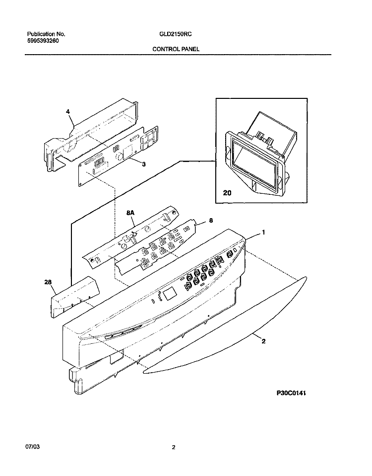 CONTROL PANEL Diagram and Parts List for GLD2150RCB0  Frigidaire Dishwasher