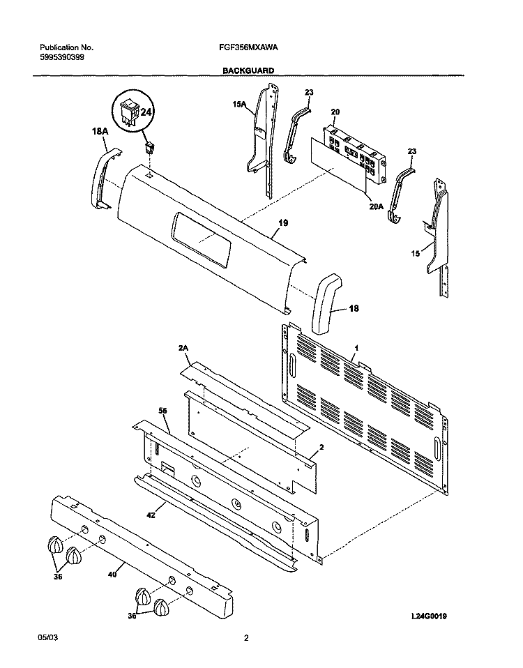 BACKGUARD Diagram and Parts List for FGF356MXAWA  Frigidaire Range