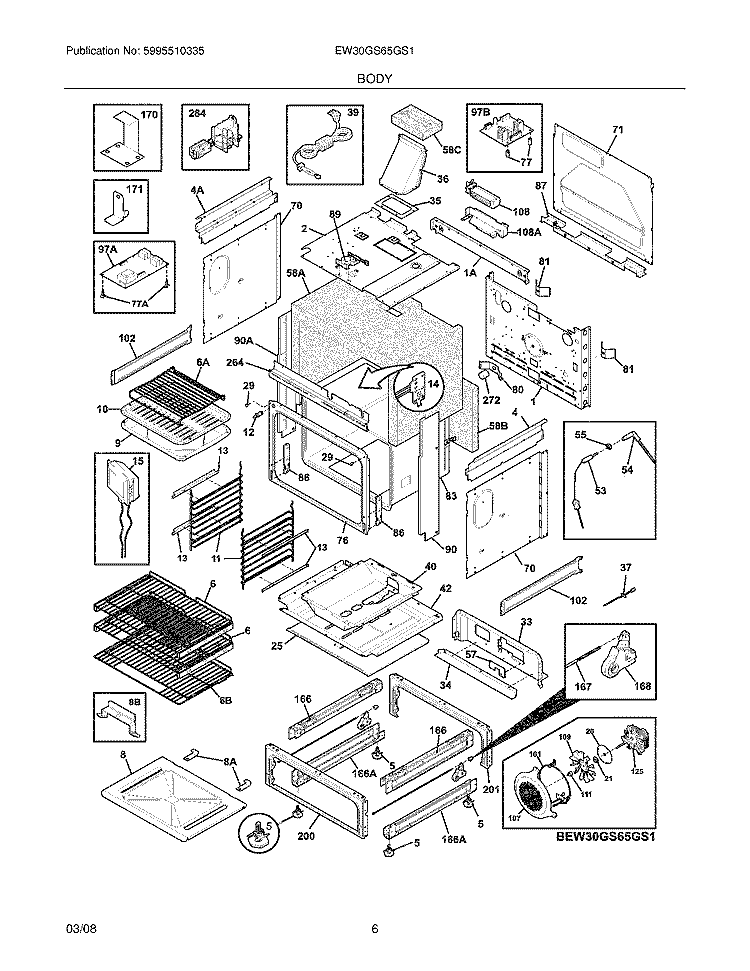 BODY Diagram and Parts List for EW30GS65GS1  Electrolux Range