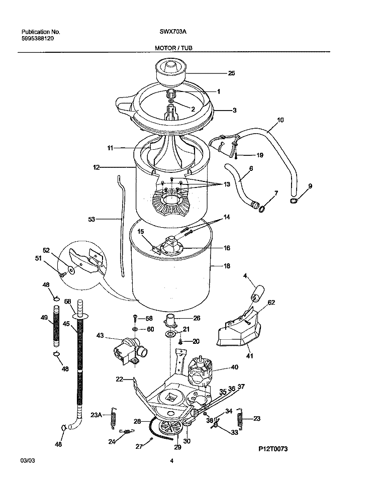 MOTOR / TUB Diagram and Parts List for SWX703AS2  Westinghouse Washer