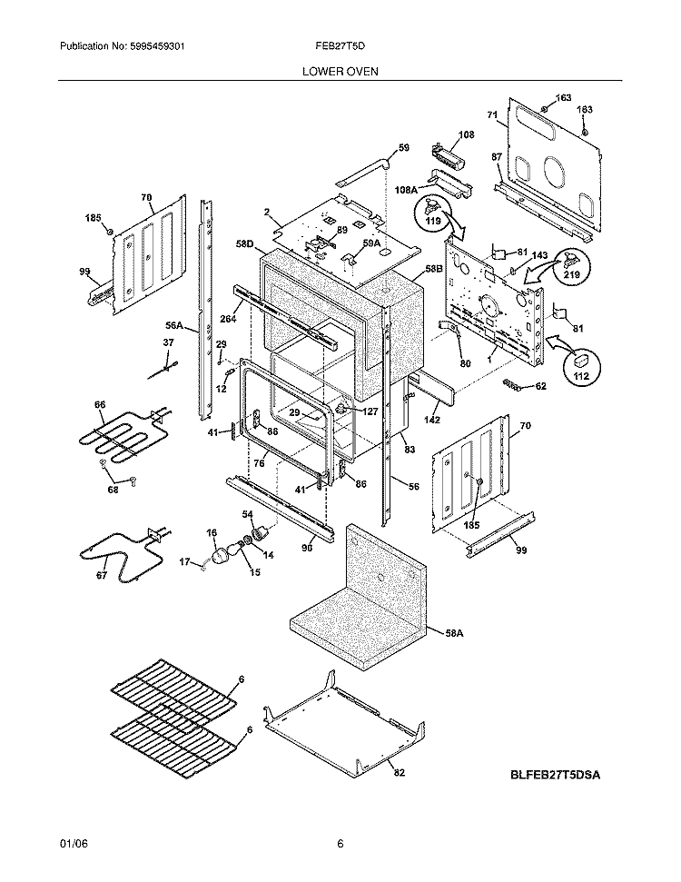 LOWER OVEN Diagram and Parts List for FEB27T5DSC  Frigidaire Wall Oven