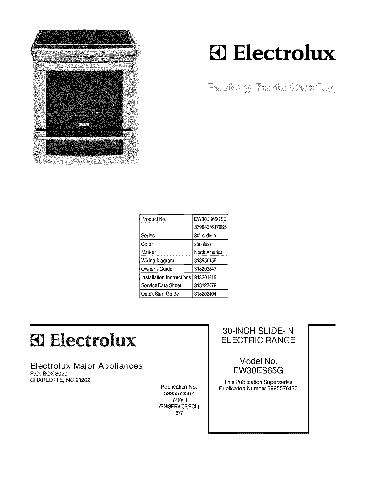 COVER Diagram and Parts List for EW30ES65GSE  Electrolux Range