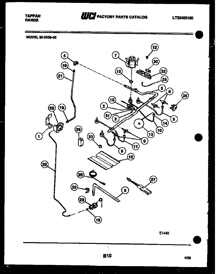 BURNER, MANIFOLD AND GAS CONTROL Diagram and Parts List for 30-2528-23-05  Tappan Range