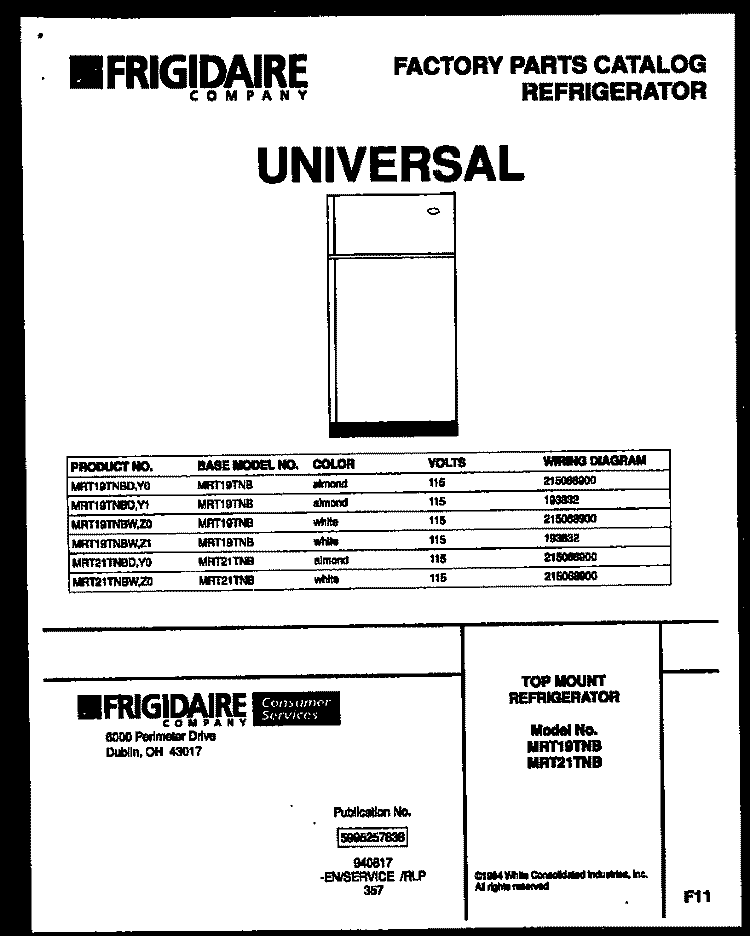 COVER Diagram and Parts List for MRT19TNBD0  Uni Refrigerator