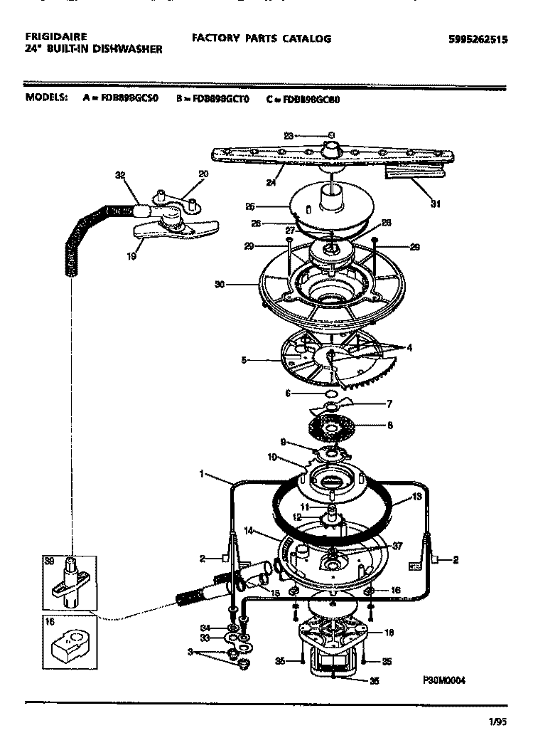 MOTOR Diagram and Parts List for FDB898GCB0  Frigidaire Dishwasher