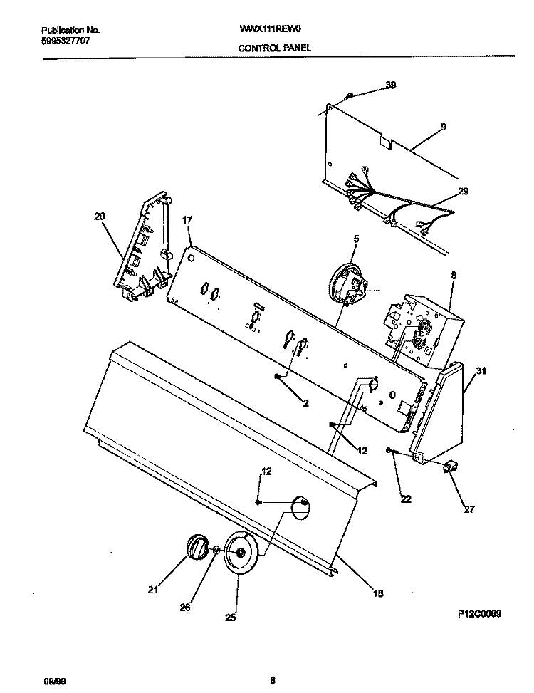 P12C0069 CONTROL PANEL Diagram and Parts List for WWX111REW0  Frigidaire Washer