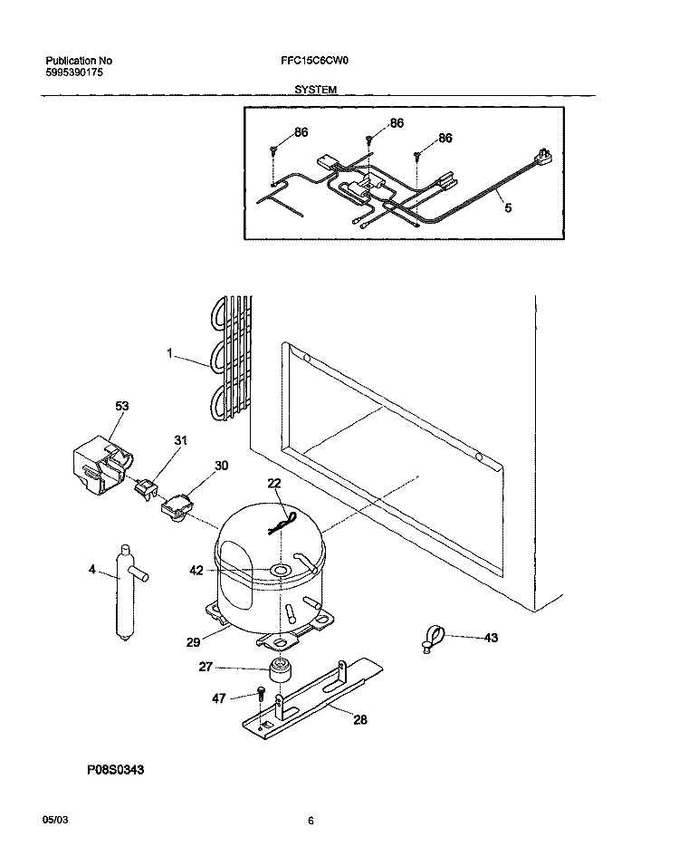 SYSTEM Diagram and Parts List for FFC15C6CW0  Frigidaire Freezer