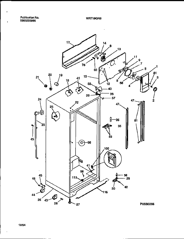 CABINET W / FAN ASSY Diagram and Parts List for WRT19GRBW2  Frigidaire Refrigerator