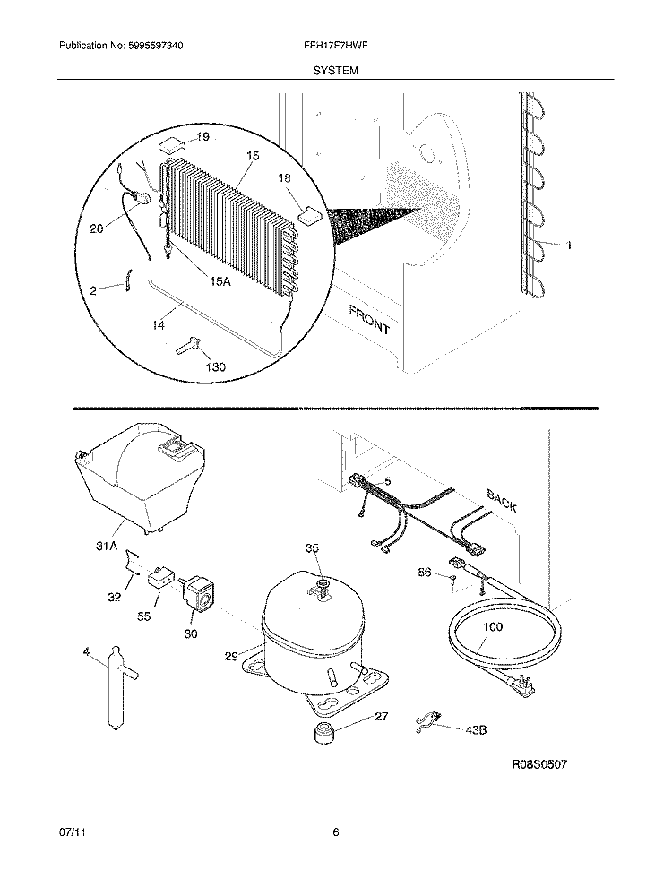 SYSTEM Diagram and Parts List for FFH17F7HWF  Frigidaire Freezer