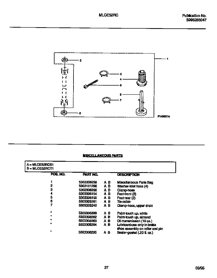 MISCELLANEOUS PARTS Diagram and Parts List for MLCE52RCS1  Frigidaire Washer