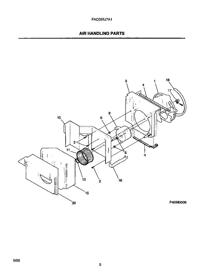 AIR HANDLING PARTS Diagram and Parts List for FAC055J7A1  Frigidaire Air Conditioner