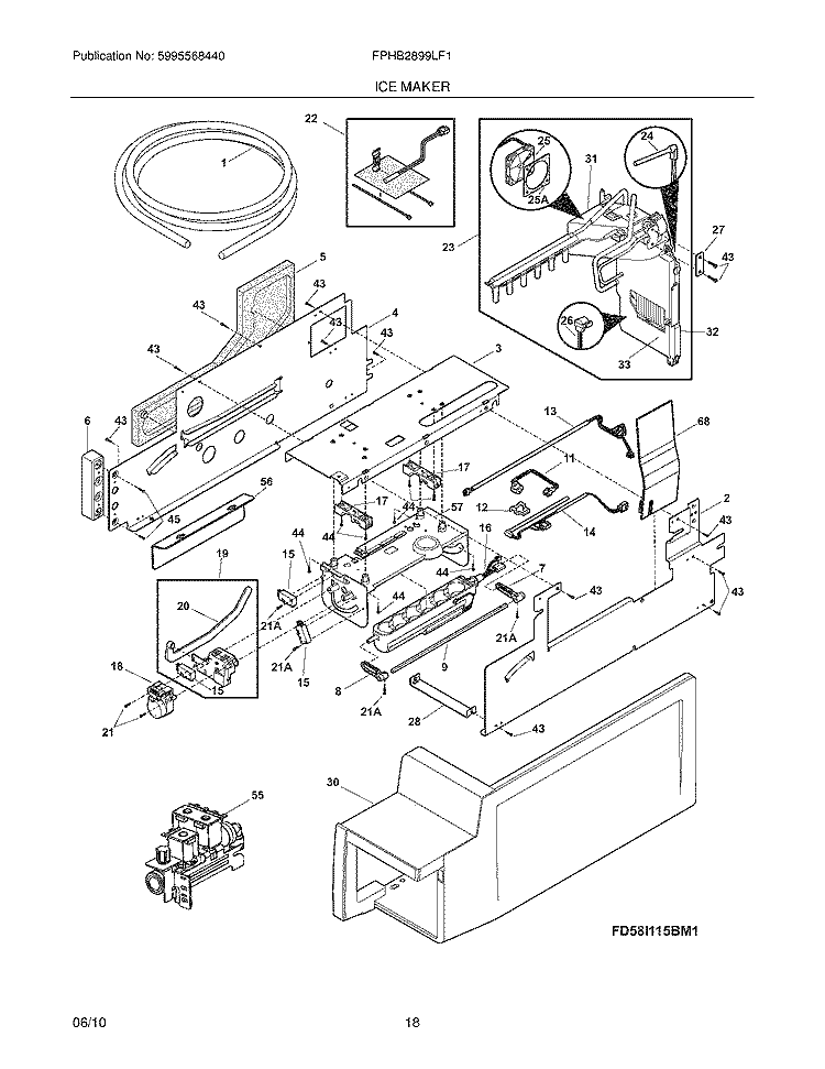 ICE MAKER Diagram and Parts List for FPHB2899LF1  Frigidaire Refrigerator