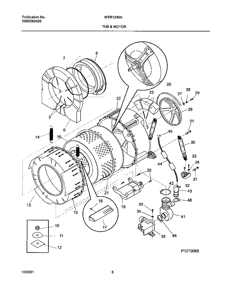 WSHR TUB, MOTOR Diagram and Parts List for WTR1240AS0  Westinghouse Washer