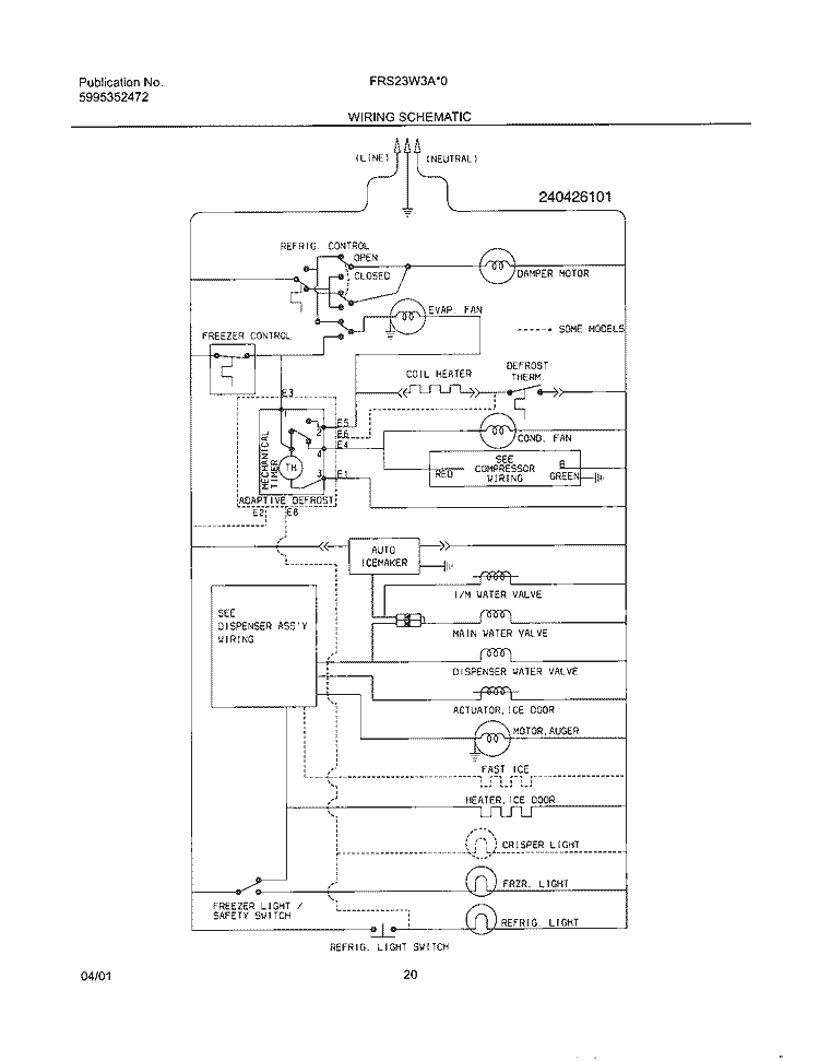 WIRING SCHEMATIC Diagram and Parts List for FRS23W3AW1  Frigidaire Refrigerator