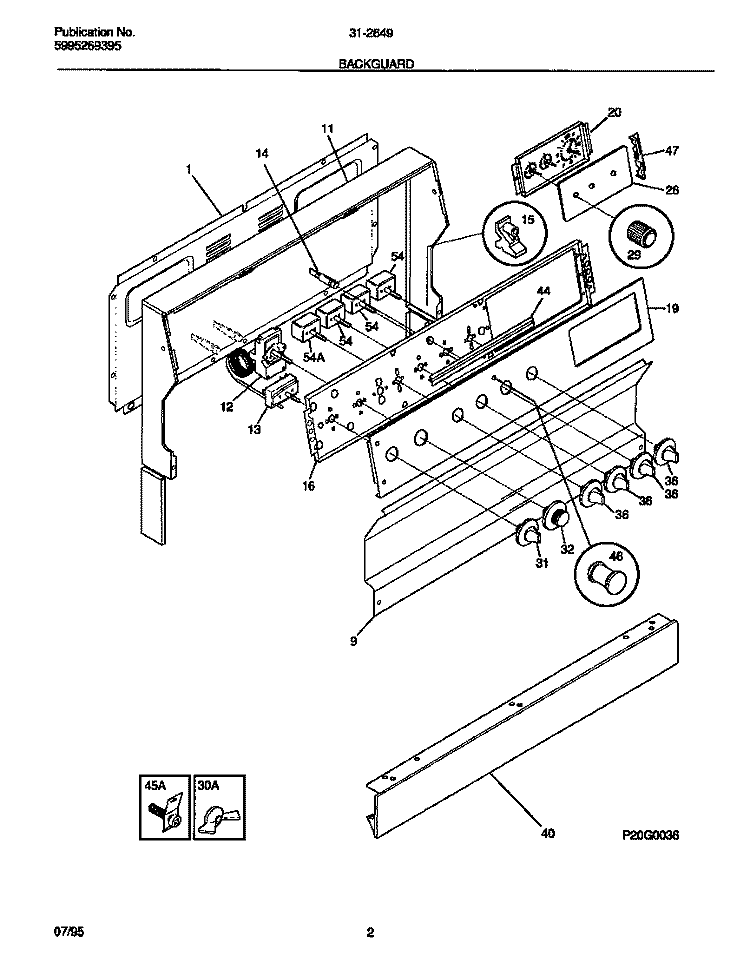 BACKGUARD Diagram and Parts List for 31-2649-00-10  Tappan Range