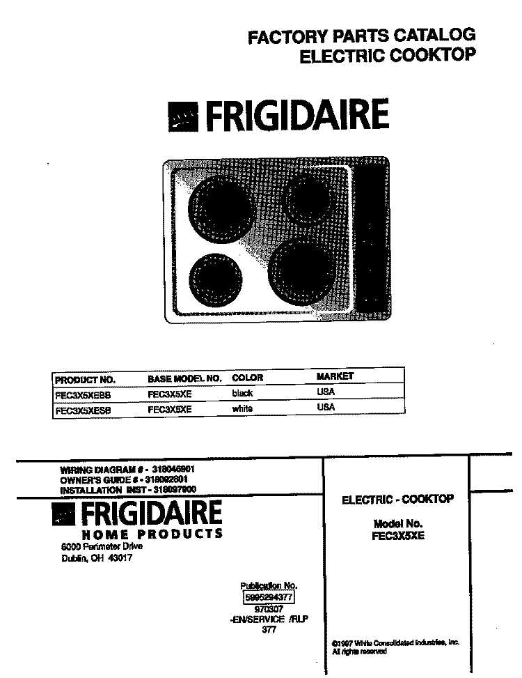 COVER Diagram and Parts List for FEC3X5XEBB  Frigidaire Cooktop