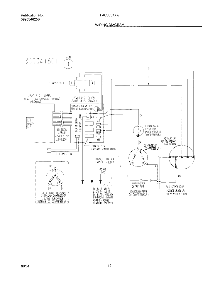 WIRING DIAGRAM Diagram and Parts List for FAC055K7A2  Frigidaire Air Conditioner