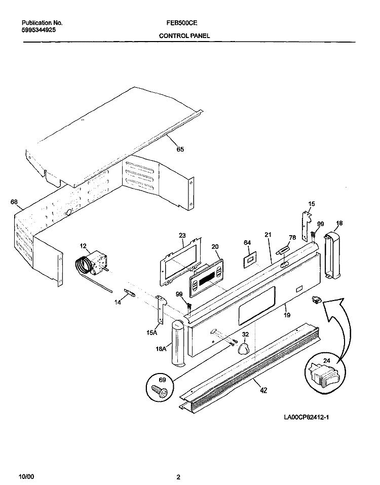 CONTROL PANEL Diagram and Parts List for FEB500CESE  Frigidaire Wall Oven