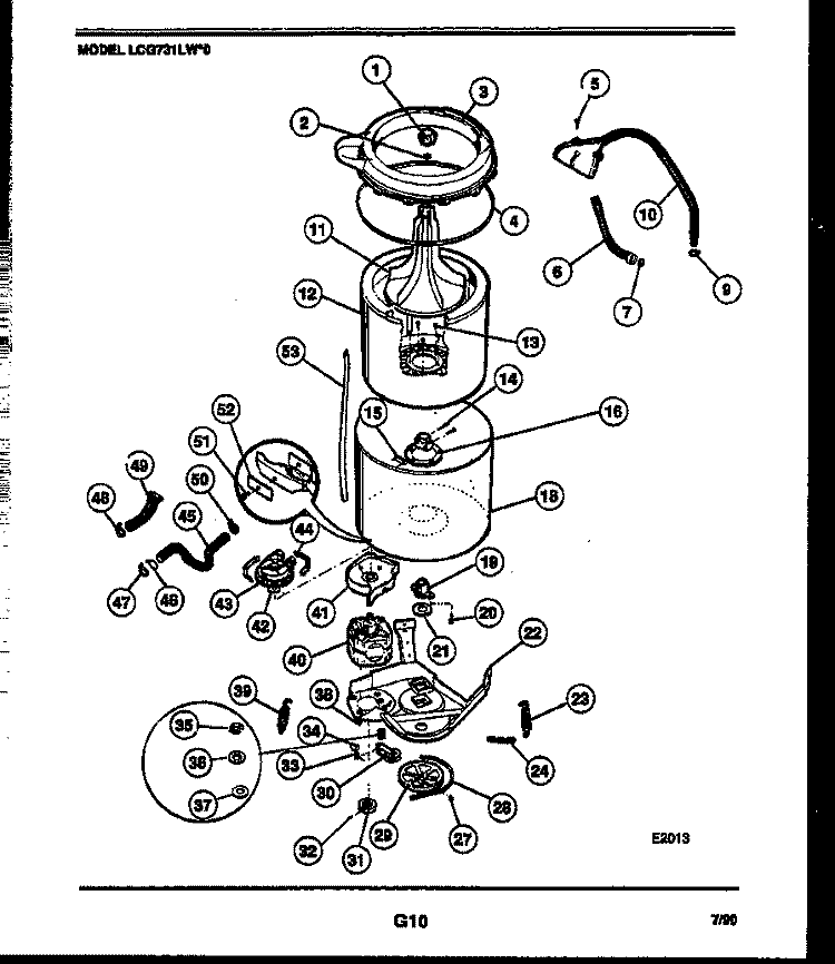 TUB DETAIL Diagram and Parts List for LCG731LL0  Frigidaire Washer Dryer Combo