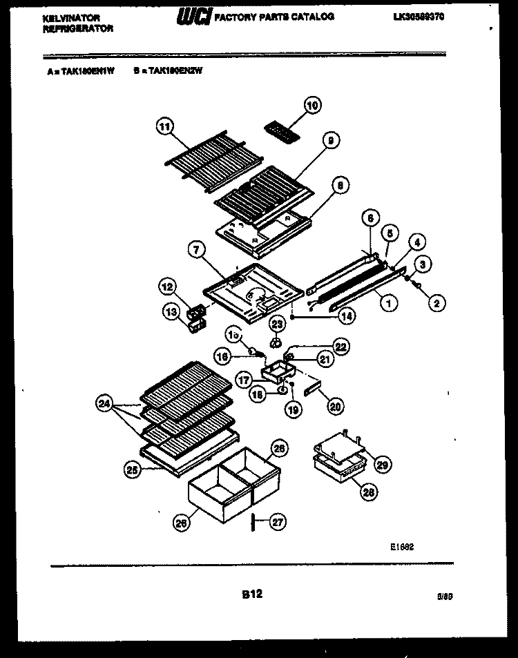 SHELVES AND SUPPORTS Diagram and Parts List for TAK180EN2W  Kelvinator Refrigerator