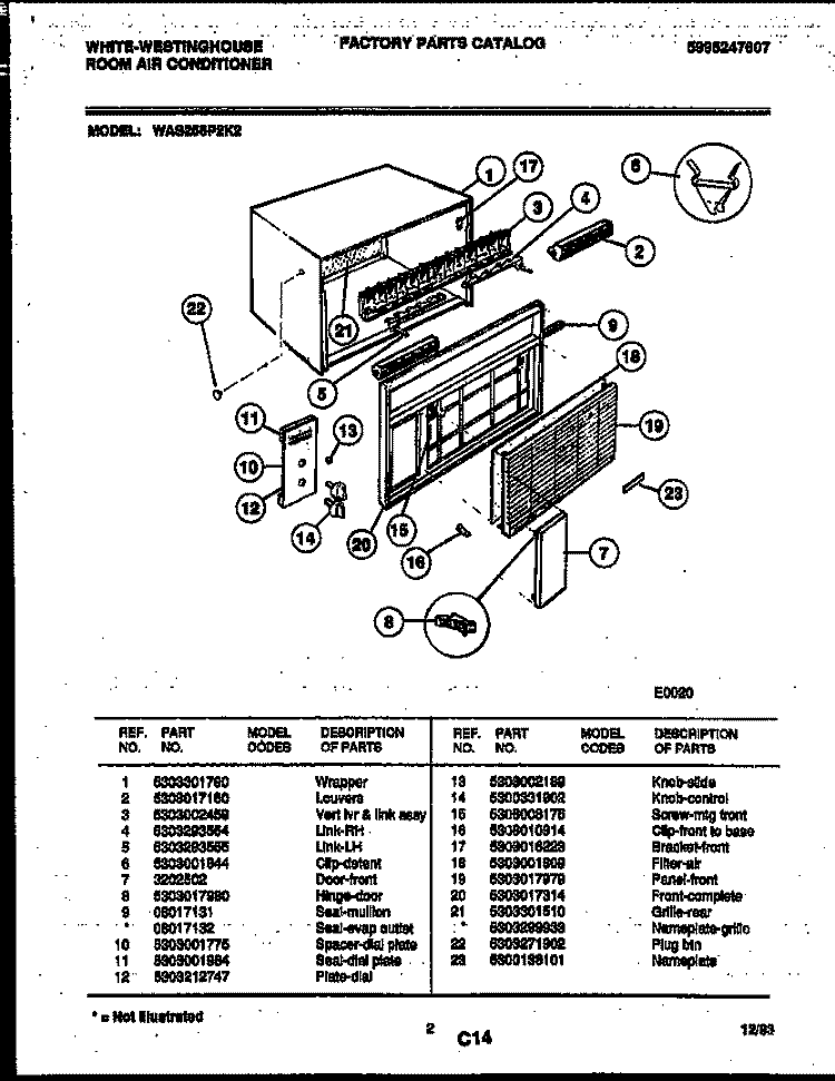 CABINET PARTS Diagram and Parts List for WAS256P2K2  Frigidaire Air Conditioner