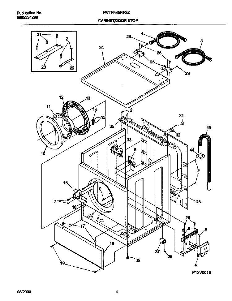 P12V0016 WSHR CAB, DOOR Diagram and Parts List for FWTR445RFS2  Frigidaire Washer