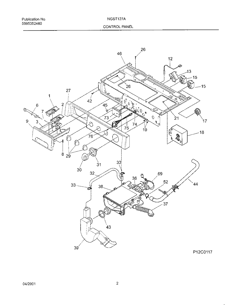 CONTROL PANEL Diagram and Parts List for NGST127AQ0  Frigidaire Washer
