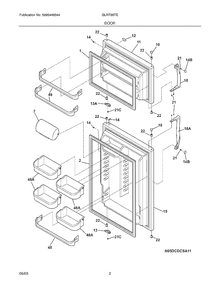 DOOR Diagram and Parts List for GLRT86TEQ6  Frigidaire Refrigerator