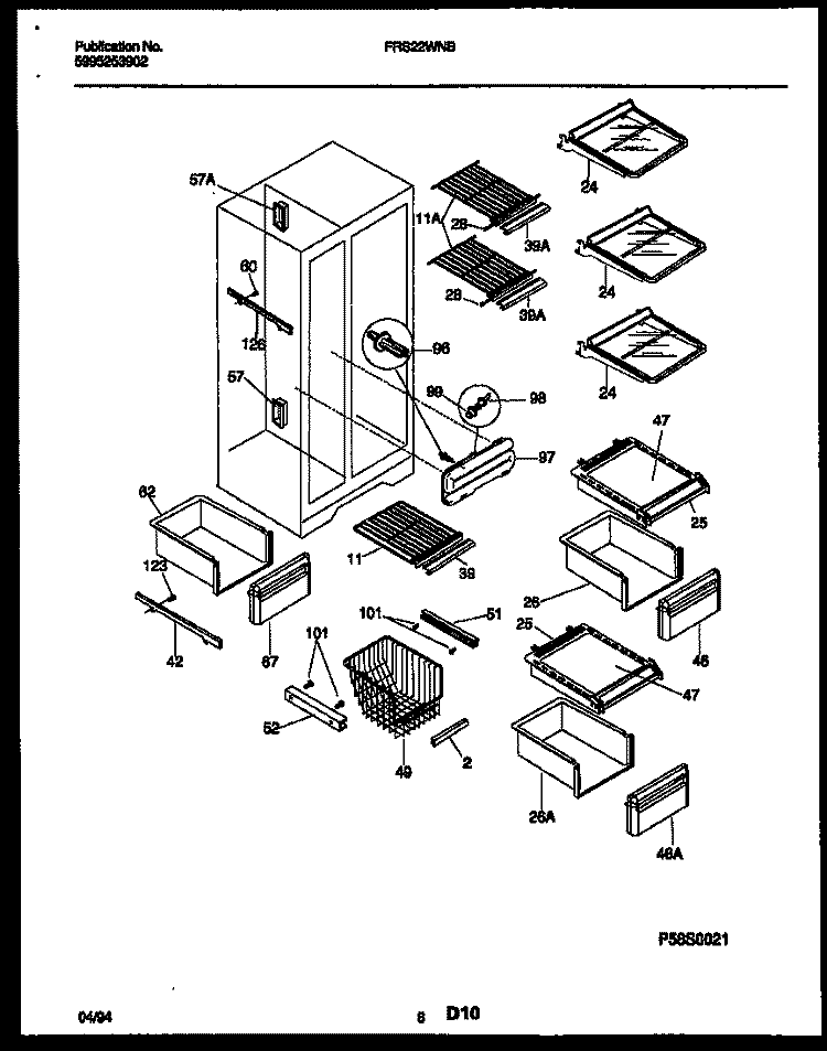 SHELVES AND SUPPORTS Diagram and Parts List for FRS22WNBW0  Frigidaire Refrigerator