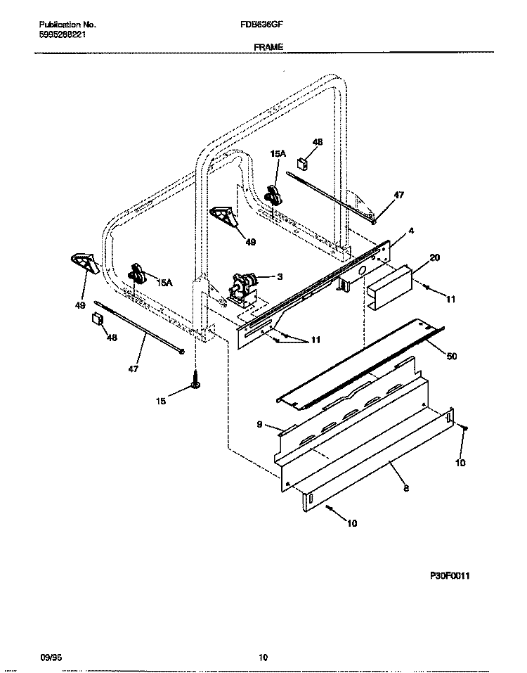 FRAME Diagram and Parts List for FDB636GFR0  Frigidaire Dishwasher