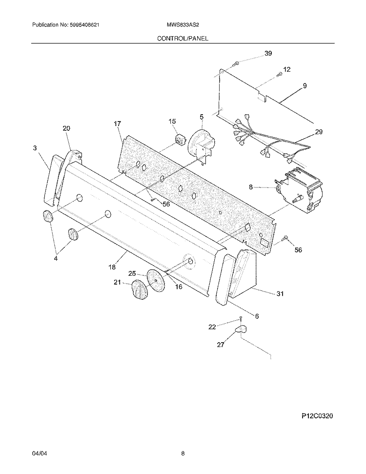 CONTROL / PANEL Diagram and Parts List for MWS833AS2  Uni Washer