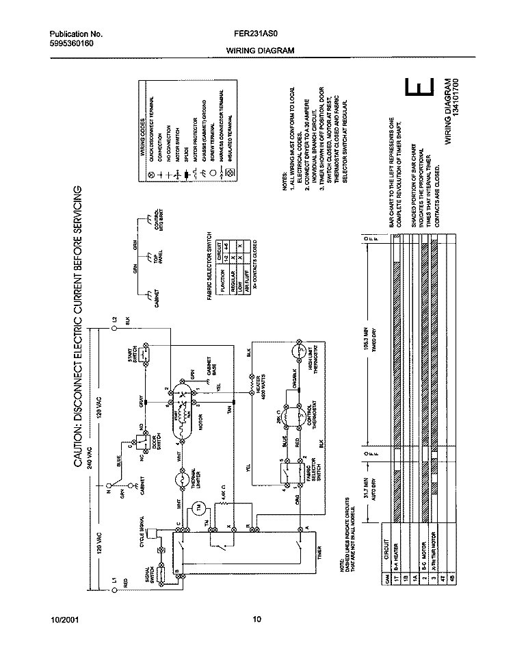 134101700 WIRING DIAGRAM Diagram and Parts List for FER231AS0  Frigidaire Dryer
