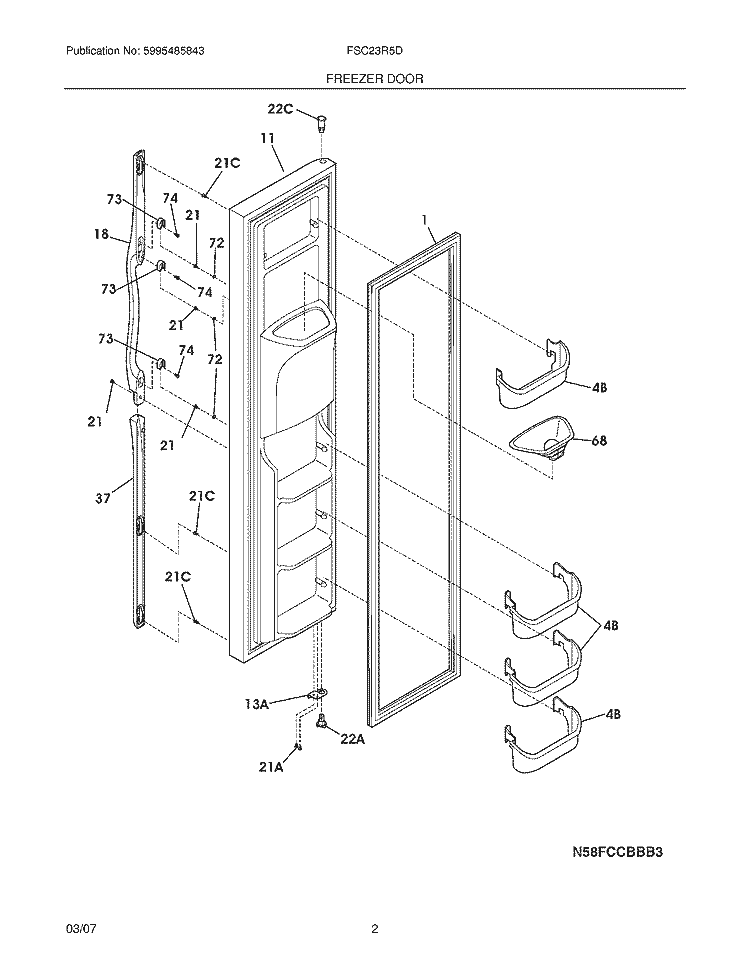 FREEZER DOOR Diagram and Parts List for FSC23R5DWC  Frigidaire Refrigerator