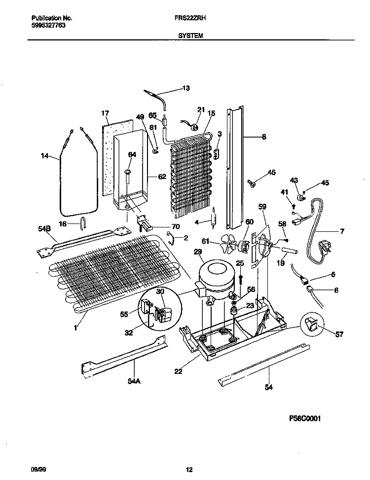 SYSTEM Diagram and Parts List for FRS22ZRHD2  Frigidaire Refrigerator