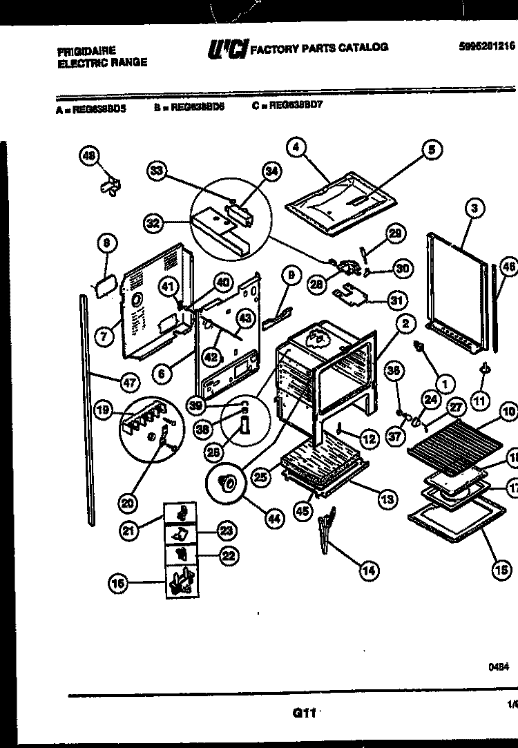 LOWER BODY PARTS Diagram and Parts List for REG638BDL5  Frigidaire Range