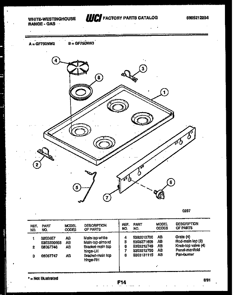 COOKTOP PARTS Diagram and Parts List for GF750NW3  Frigidaire Range