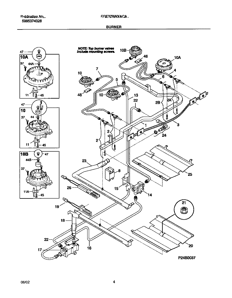BURNER Diagram and Parts List for FGF379WXACA  Frigidaire Range