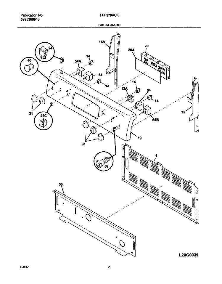 BACKGUARD Diagram and Parts List for FEF379ACE  Frigidaire Range