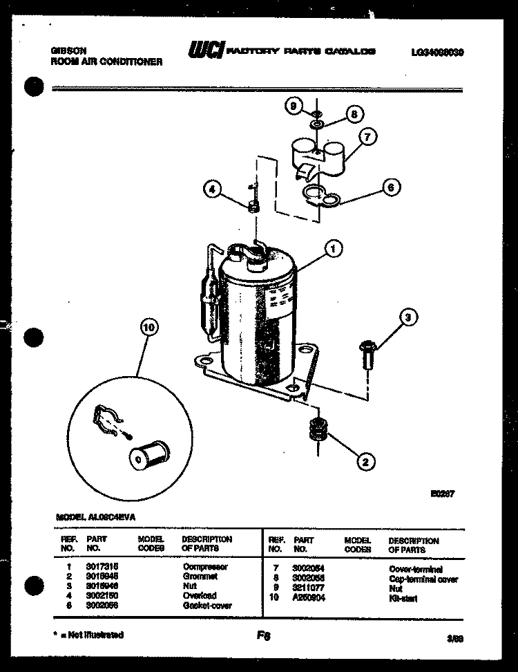 COMPRESSOR PARTS Diagram and Parts List for AL08C4EVA  Gibson Air Conditioner