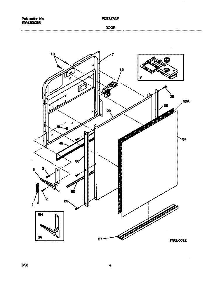 DOOR Diagram and Parts List for FDB737GFT3  Frigidaire Dishwasher