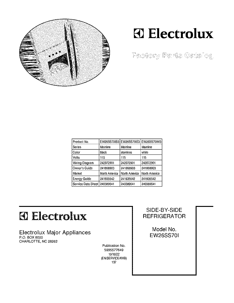 COVER Diagram and Parts List for EW26SS70IB3  Electrolux Refrigerator
