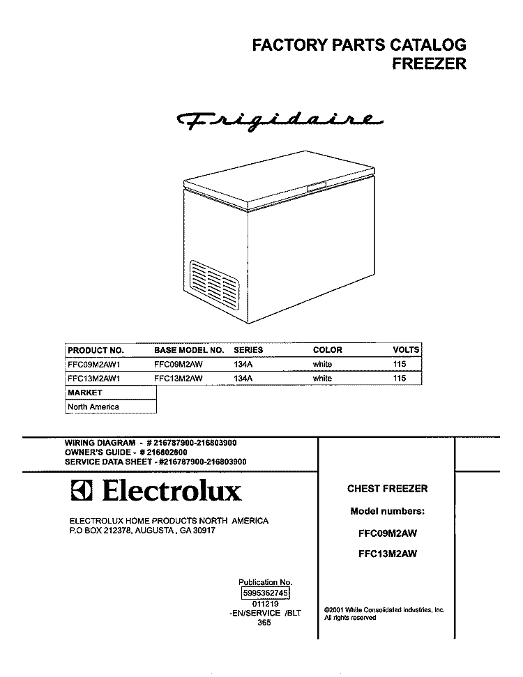COVER Diagram and Parts List for FFC09M2AW1  Frigidaire Freezer